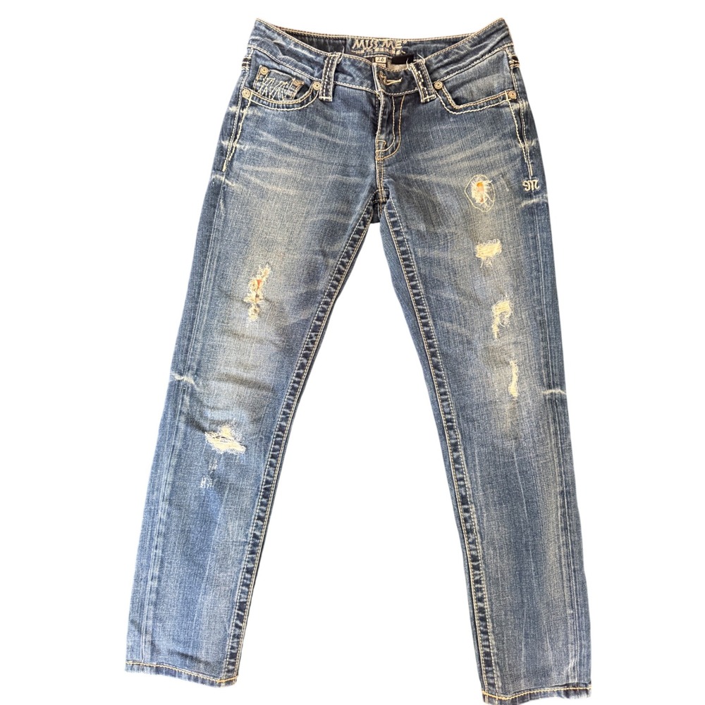 Miss Me Buckle Exclusive Skinny Jeans 26 Distressed Y2K Embroidered Pockets